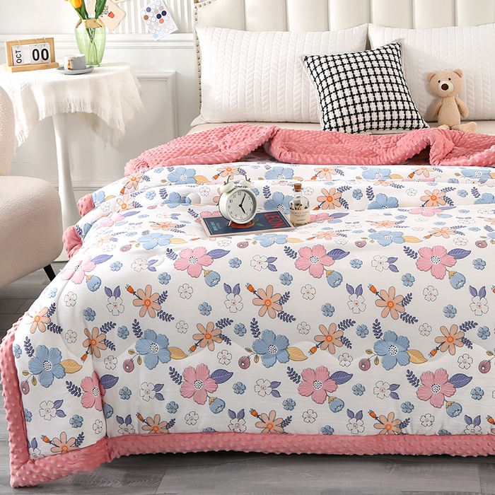 91家纺网 家纺一手货源 找家纺 欧夏被业 2025新款冬被水洗棉豆豆被芯豆豆绒被子学生春秋被供直播 向阳花开