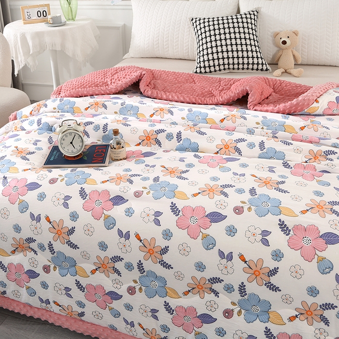 91家纺网 家纺一手货源 找家纺 欧夏被业 2025新款冬被水洗棉豆豆被芯豆豆绒被子学生春秋被供直播 向阳花开