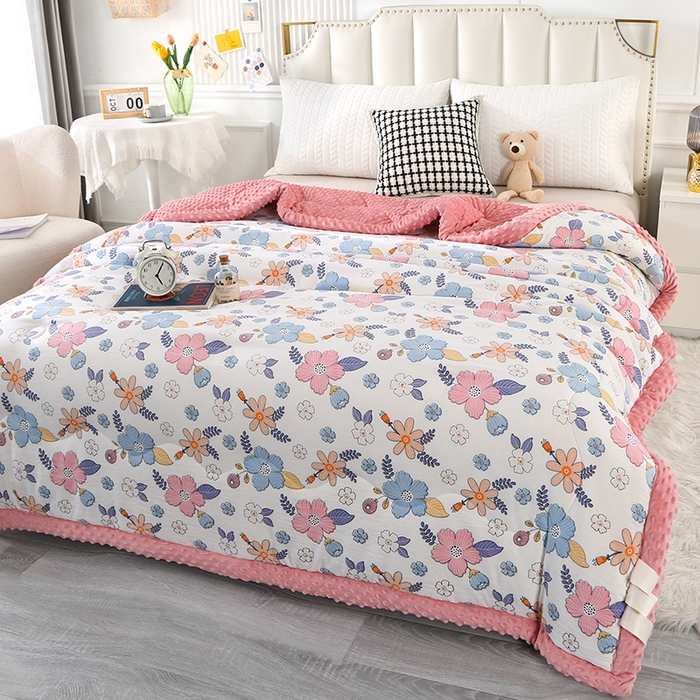 欧夏被业 2025新款冬被水洗棉豆豆被芯豆豆绒被子学生春秋被供直播 向阳花开