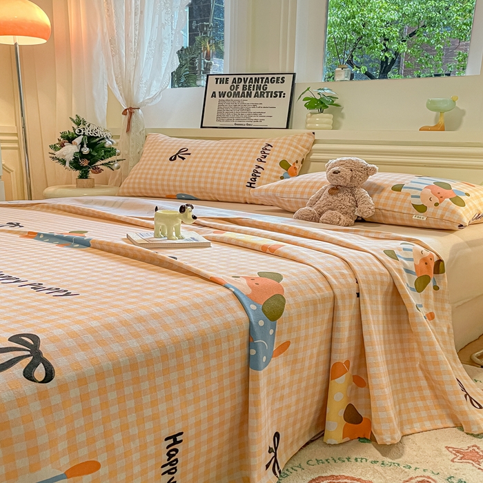 91家纺网 家纺一手货源 找家纺 义博家纺 2025新款原棉老粗布床单凉席欢乐时光