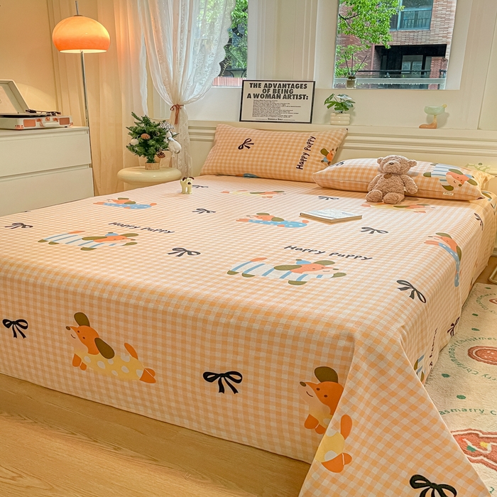 91家纺网 家纺一手货源 找家纺 义博家纺 2025新款原棉老粗布床单凉席欢乐时光