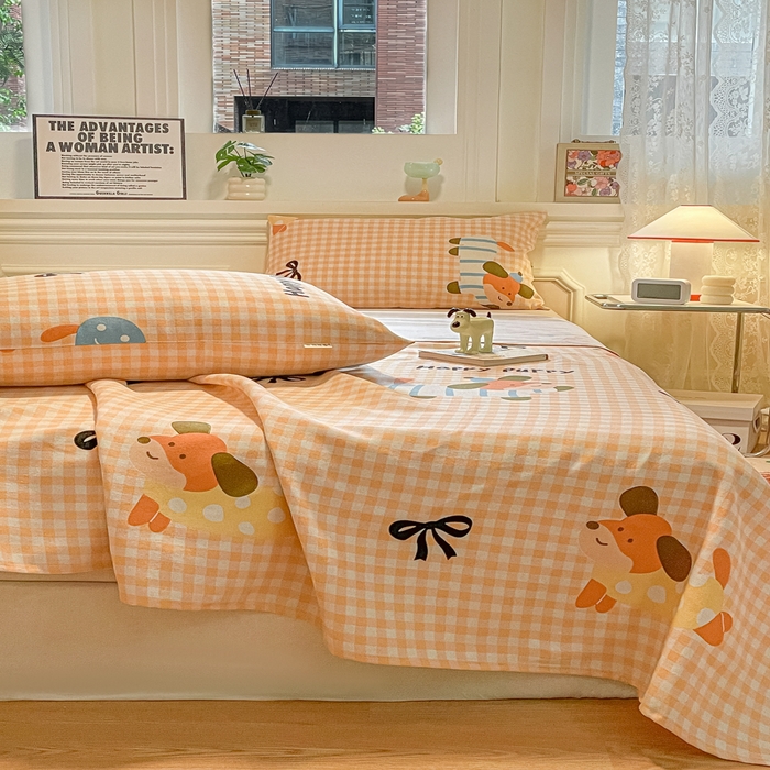 91家纺网 家纺一手货源 找家纺 义博家纺 2025新款原棉老粗布床单凉席欢乐时光