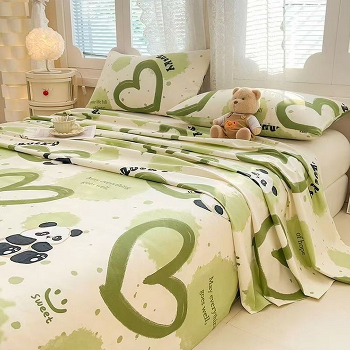 义博家纺 2025新款原棉老粗布床单凉席小熊猫