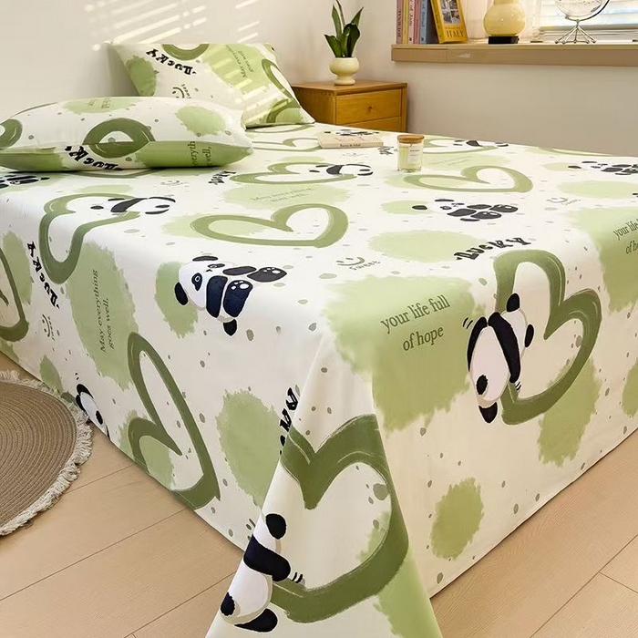 91家纺网 家纺一手货源 找家纺 义博家纺 2025新款原棉老粗布床单凉席小熊猫