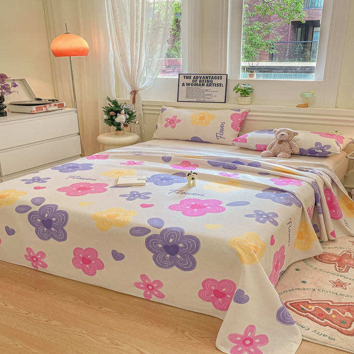 91家纺网 家纺一手货源 找家纺 义博家纺 2025新款原棉老粗布床单凉席星河花语