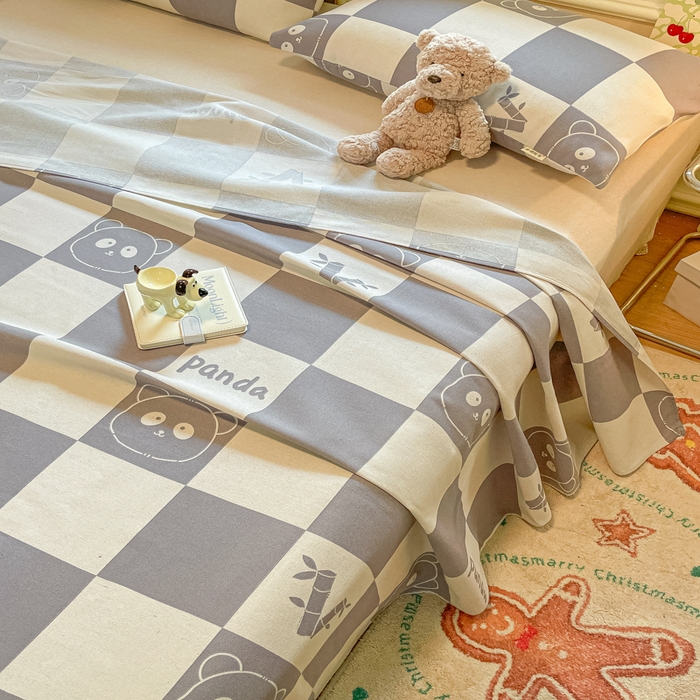 91家纺网 家纺一手货源 找家纺 义博家纺 2025新款原棉老粗布床单凉席熊猫乐园