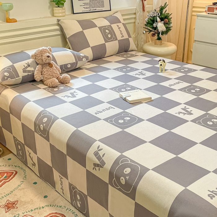 91家纺网 家纺一手货源 找家纺 义博家纺 2025新款原棉老粗布床单凉席熊猫乐园