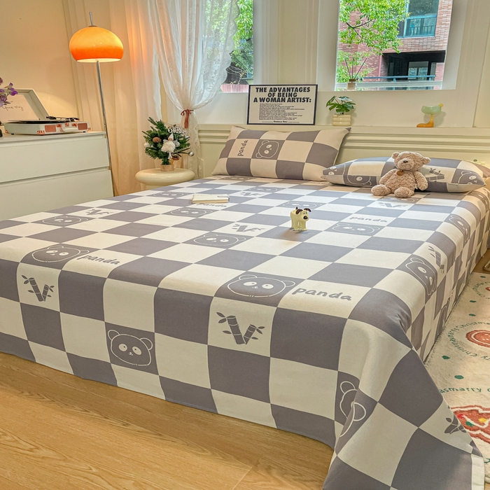 91家纺网 家纺一手货源 找家纺 义博家纺 2025新款原棉老粗布床单凉席熊猫乐园