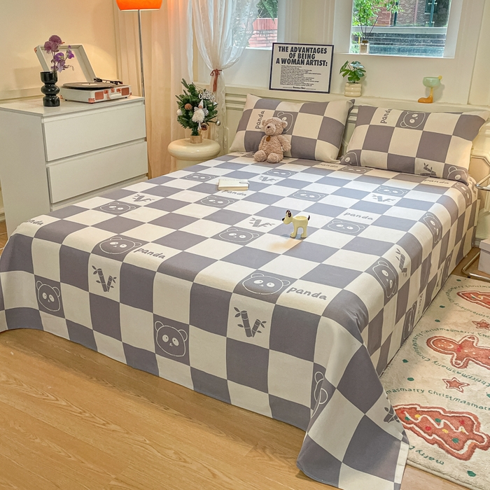 91家纺网 家纺一手货源 找家纺 义博家纺 2025新款原棉老粗布床单凉席熊猫乐园