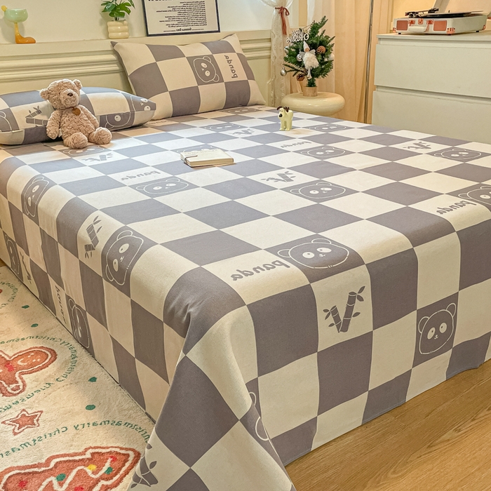 91家纺网 家纺一手货源 找家纺 义博家纺 2025新款原棉老粗布床单凉席熊猫乐园