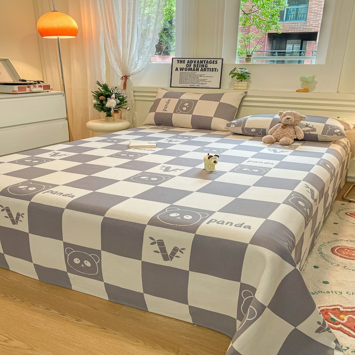 91家纺网 家纺一手货源 找家纺 义博家纺 2025新款原棉老粗布床单凉席熊猫乐园