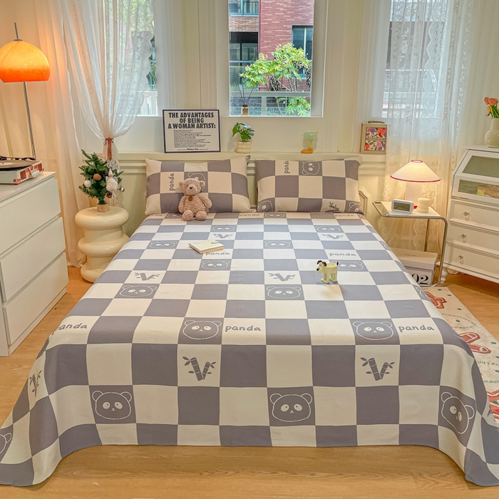 义博家纺 2025新款原棉老粗布床单凉席熊猫乐园