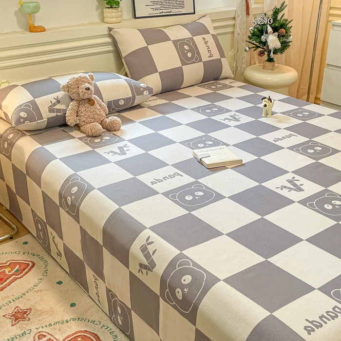 91家纺网 家纺一手货源 找家纺 义博家纺 2025新款原棉老粗布床单凉席熊猫乐园