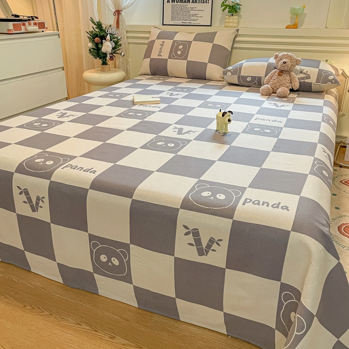 91家纺网 家纺一手货源 找家纺 义博家纺 2025新款原棉老粗布床单凉席熊猫乐园