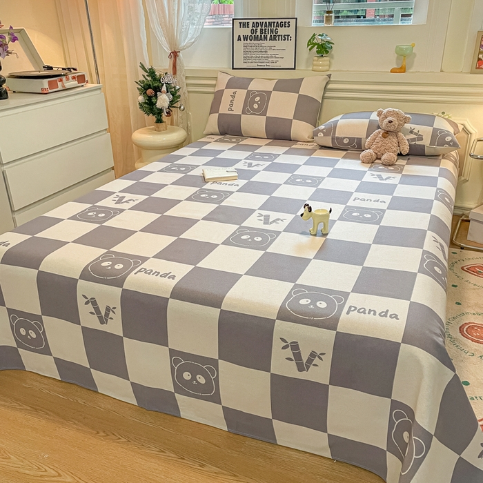 91家纺网 家纺一手货源 找家纺 义博家纺 2025新款原棉老粗布床单凉席熊猫乐园