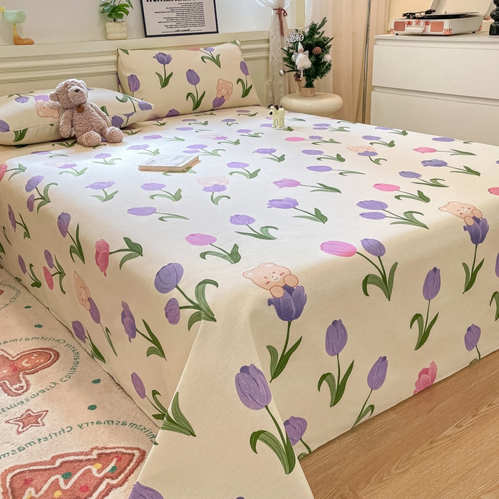 91家纺网 家纺一手货源 找家纺 义博家纺 2025新款原棉老粗布床单凉席郁金香小熊