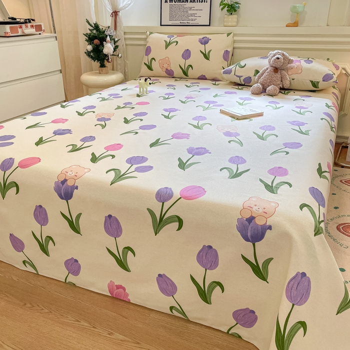 91家纺网 家纺一手货源 找家纺 义博家纺 2025新款原棉老粗布床单凉席郁金香小熊