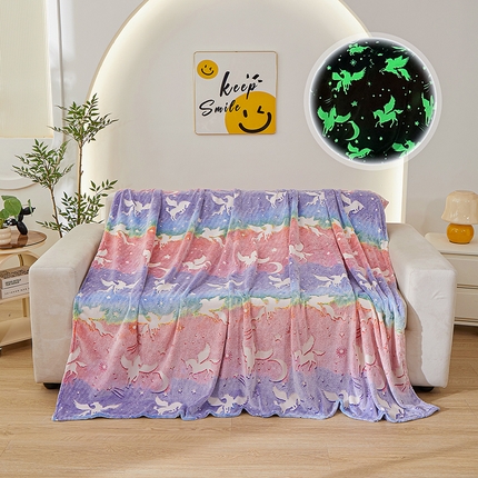 91家纺网 家纺一手货源 找家纺 （总）梦斋家纺 2025新款夜光彩虹独角兽飞马星星法兰绒毛毯