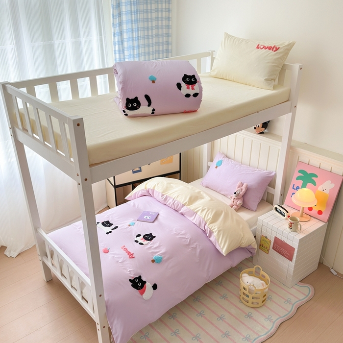 91家纺网 家纺一手货源 找家纺 锦觅 2025新款学生季全棉纯棉毛巾绣三件套奶油小清新刺绣四件套（全文件大图以及买家秀） 嬉戏猫咪