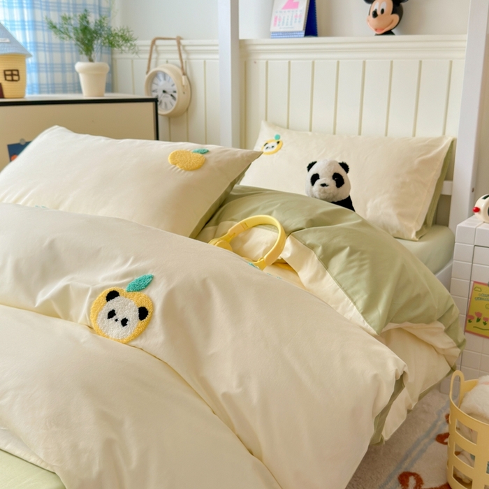 91家纺网 家纺一手货源 找家纺 锦觅 2025新款学生季全棉纯棉毛巾绣三件套奶油小清新刺绣四件套（全文件大图以及买家秀） 苹果熊猫