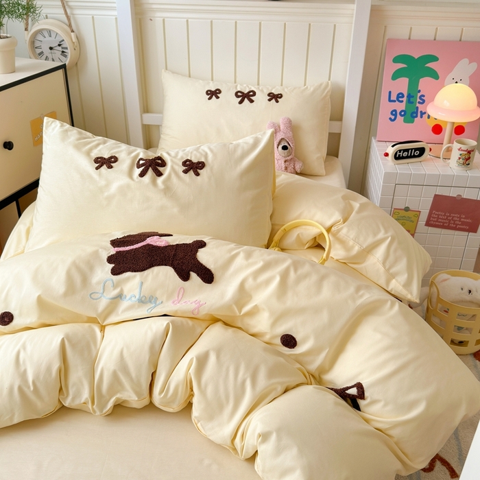 91家纺网 家纺一手货源 找家纺 锦觅 2025新款学生季全棉纯棉毛巾绣三件套奶油小清新刺绣四件套（全文件大图以及买家秀） 奶油兔兔