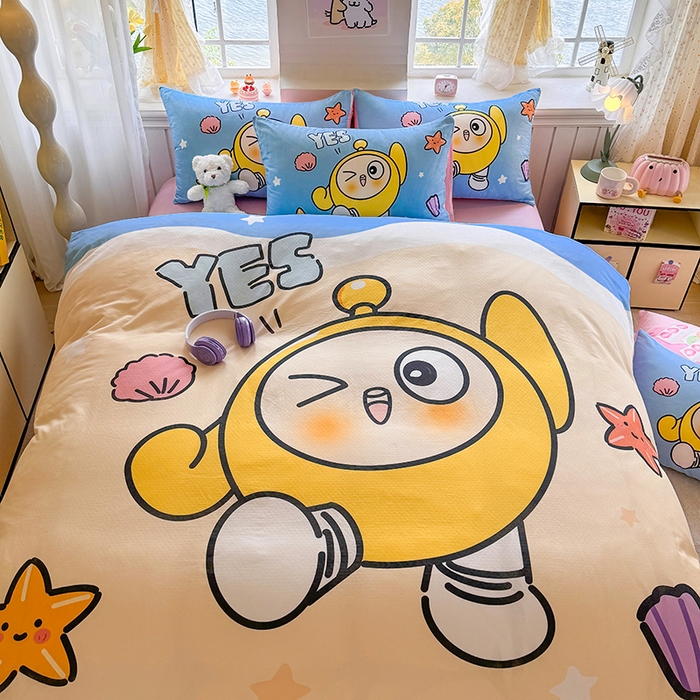 91家纺网 家纺一手货源 找家纺 馨语家居 2025新款全棉双层纱四件套 海滩冒险