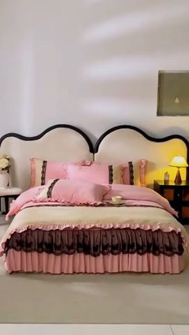 91家纺网 家纺一手货源 找家纺 皇谱家纺  2025新款60sA类水洗棉床裙款四件套-彩蝶之恋 彩蝶之恋-粉