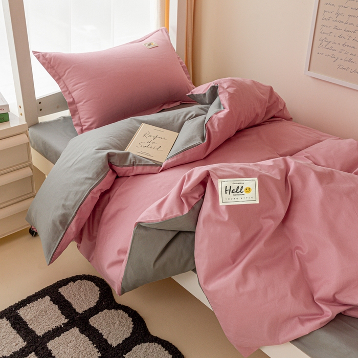 91家纺网 家纺一手货源 找家纺 贝兰仙奴 2025新款13372全棉印花简约学生三件套 粉