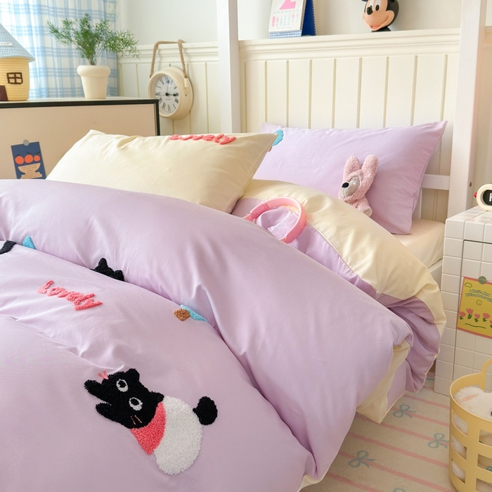 91家纺网 家纺一手货源 找家纺 锦觅 2025新款学生季全棉纯棉毛巾绣三件套奶油小清新刺绣四件套（全文件大图以及买家秀） 嬉戏猫咪