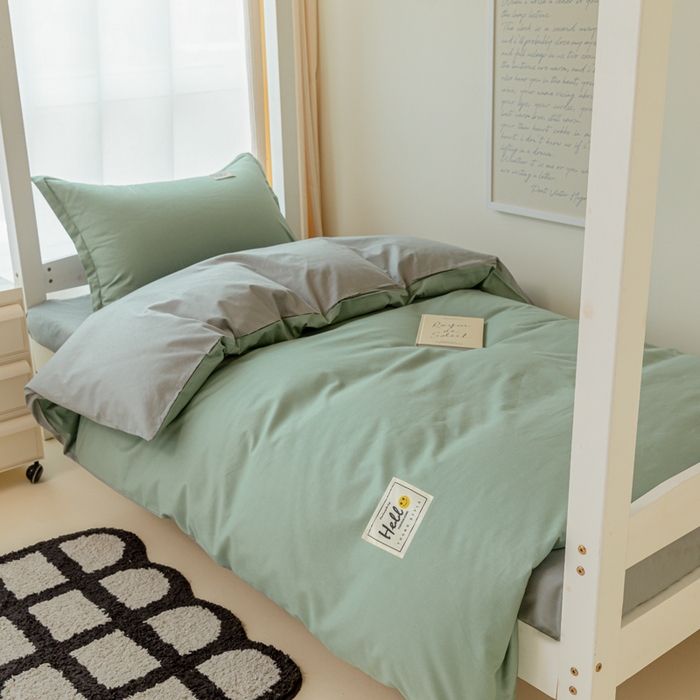 91家纺网 家纺一手货源 找家纺 贝兰仙奴 2025新款13372全棉印花简约学生三件套 抹茶