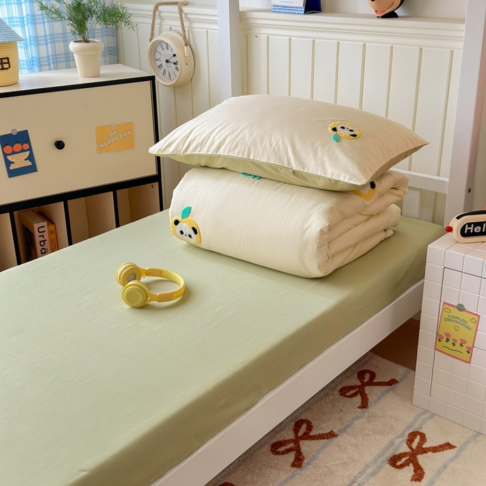 91家纺网 家纺一手货源 找家纺 锦觅 2025新款学生季全棉纯棉毛巾绣三件套奶油小清新刺绣四件套（全文件大图以及买家秀） 苹果熊猫