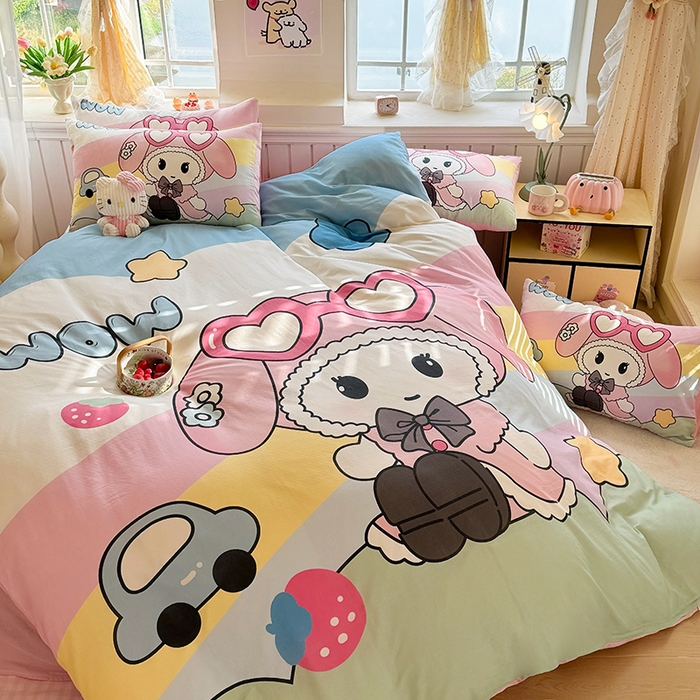 91家纺网 家纺一手货源 找家纺 馨语家居 2025新款全棉双层纱四件套 彩虹糖的梦