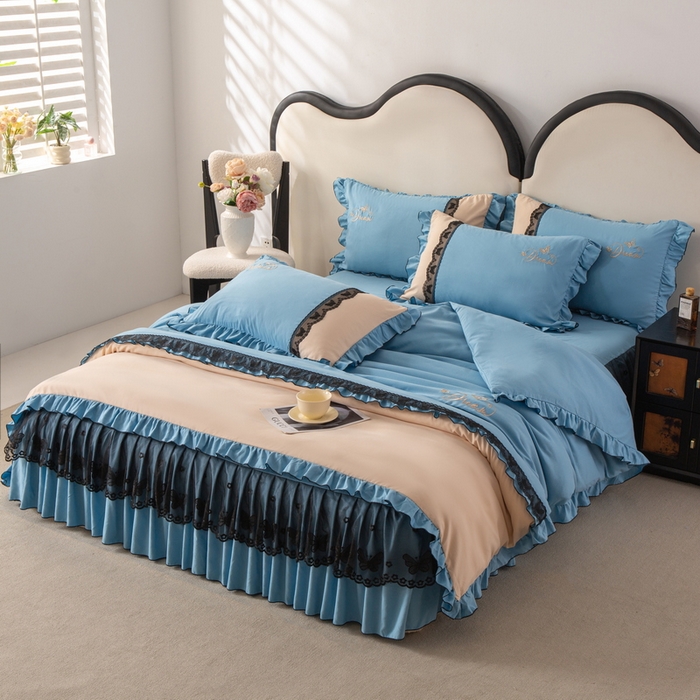 91家纺网 家纺一手货源 找家纺 皇谱家纺  2025新款60sA类水洗棉床裙款四件套-彩蝶之恋 彩蝶之恋-兰