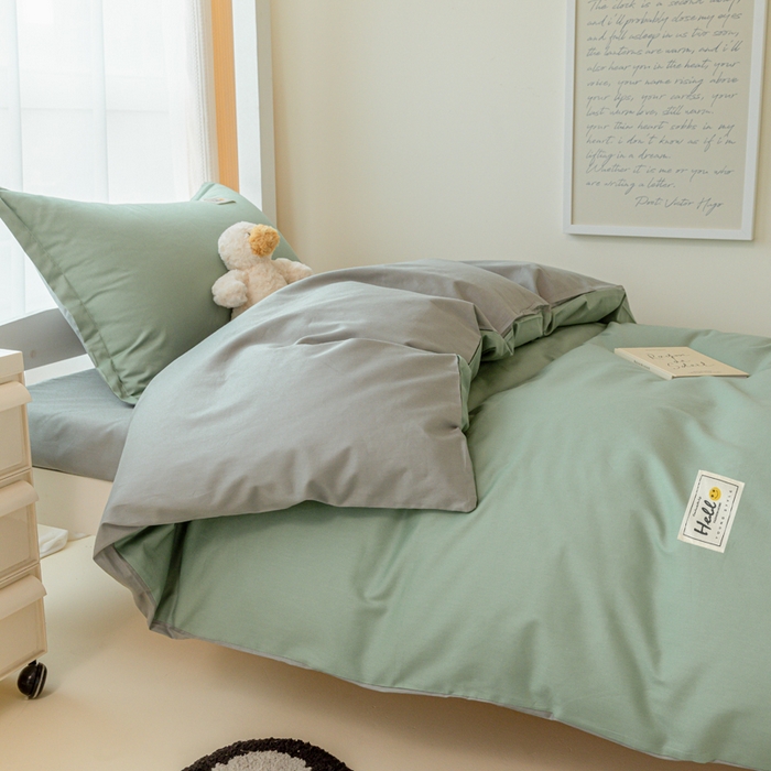 91家纺网 家纺一手货源 找家纺 贝兰仙奴 2025新款13372全棉印花简约学生三件套 抹茶