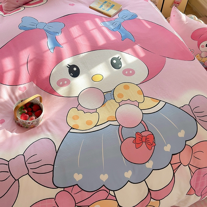 91家纺网 家纺一手货源 找家纺 馨语家居 2025新款全棉双层纱四件套 兔兔少女