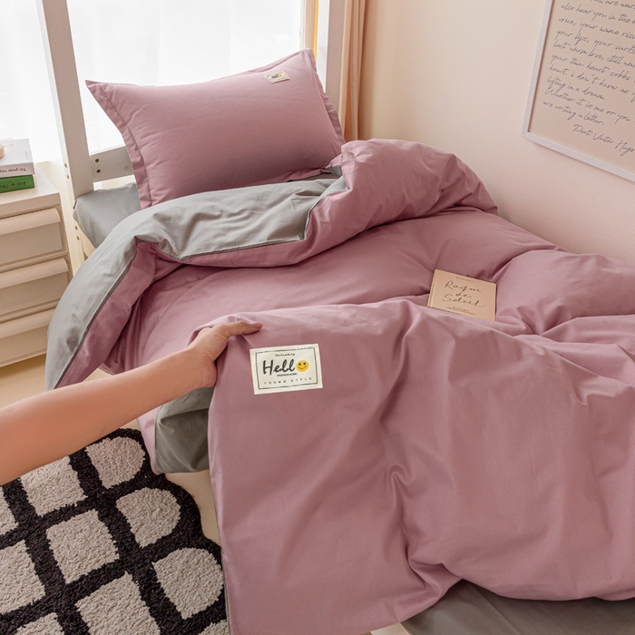 91家纺网 家纺一手货源 找家纺 贝兰仙奴 2025新款13372全棉印花简约学生三件套 豆沙