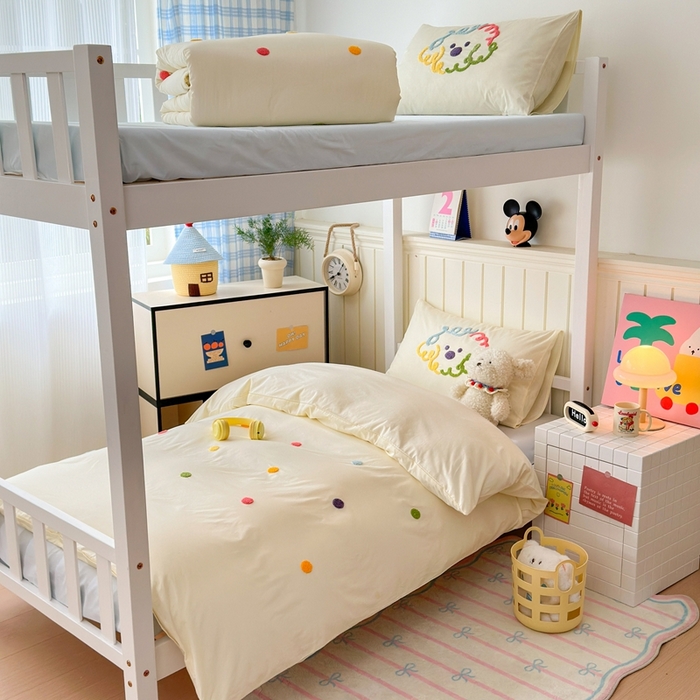 91家纺网 家纺一手货源 找家纺 锦觅 2025新款学生季全棉纯棉毛巾绣三件套奶油小清新刺绣四件套（全文件大图以及买家秀） 彩虹波点