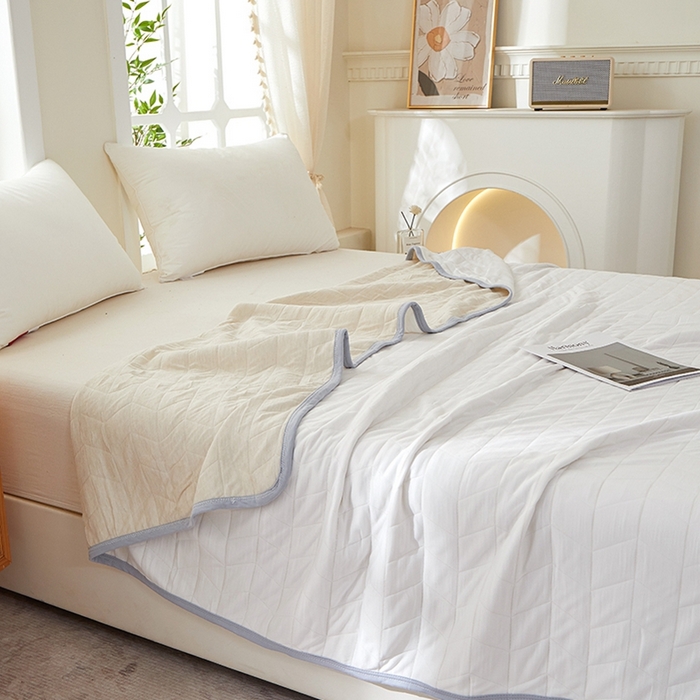 91家纺网 家纺一手货源 找家纺 梦斋家纺 2025新款纯色针织夏被被子被芯 米白