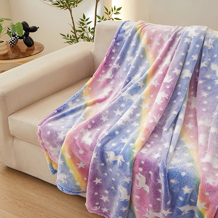 91家纺网 家纺一手货源 找家纺 梦斋家纺 2025新款夜光彩虹独角兽飞马星星法兰绒毛毯 夜光4