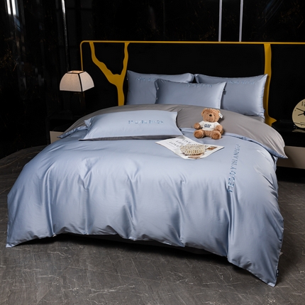 泰迪爱兰Teddy 2025新款100支（50支）全棉贡缎字母绣花四件套 铃兰+浅灰