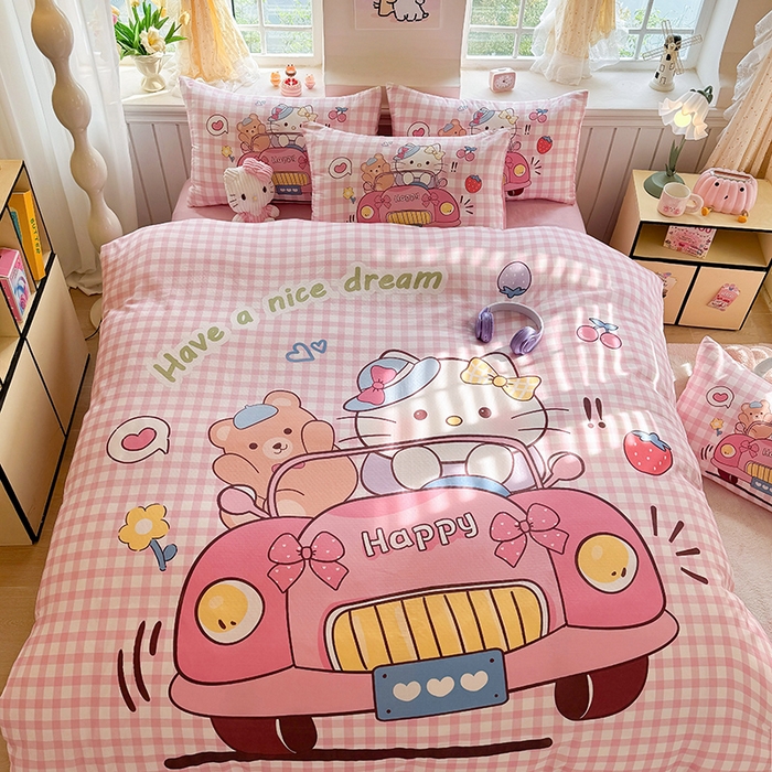 91家纺网 家纺一手货源 找家纺 馨语家居 2025新款全棉双层纱四件套 猫咪假日