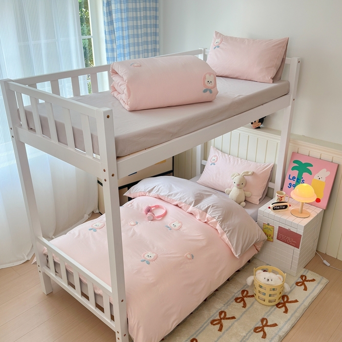 91家纺网 家纺一手货源 找家纺 锦觅 2025新款学生季全棉纯棉毛巾绣三件套奶油小清新刺绣四件套（全文件大图以及买家秀） 草莓兔兔