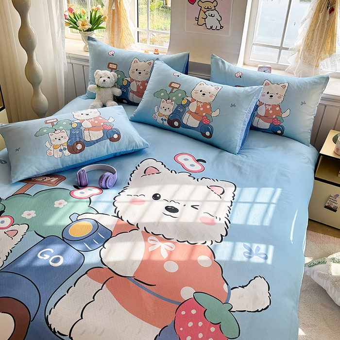 91家纺网 家纺一手货源 找家纺 馨语家居 2025新款全棉双层纱四件套 郊游