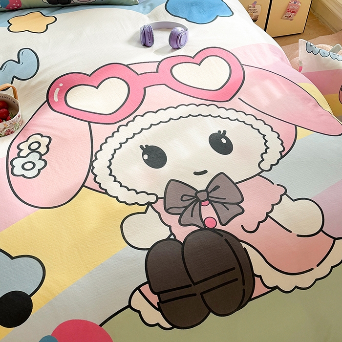 91家纺网 家纺一手货源 找家纺 馨语家居 2025新款全棉双层纱四件套 彩虹糖的梦