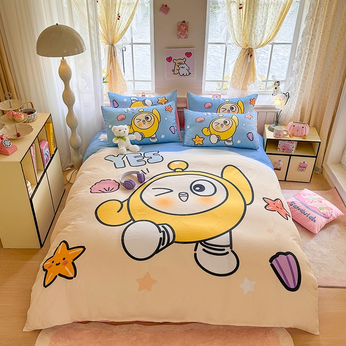 91家纺网 家纺一手货源 找家纺 馨语家居 2025新款全棉双层纱四件套 海滩冒险