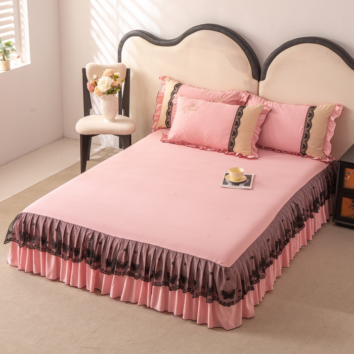 91家纺网 家纺一手货源 找家纺 （总）皇谱家纺  2025新款60sA类水洗棉床裙款四件套-彩蝶之恋