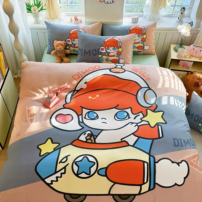 91家纺网 家纺一手货源 找家纺 馨语家居 2025新款全棉双层纱四件套 小小飞行员