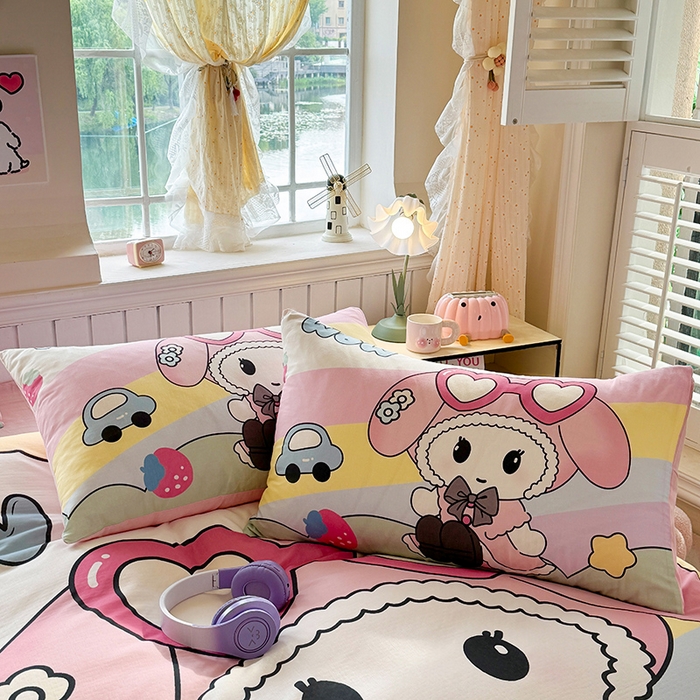 91家纺网 家纺一手货源 找家纺 馨语家居 2025新款全棉双层纱四件套 彩虹糖的梦