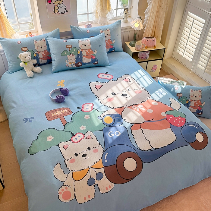 91家纺网 家纺一手货源 找家纺 馨语家居 2025新款全棉双层纱四件套 郊游