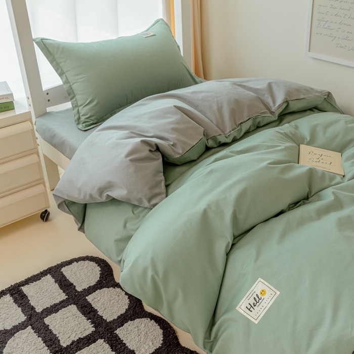 91家纺网 家纺一手货源 找家纺 贝兰仙奴 2025新款13372全棉印花简约学生三件套 抹茶